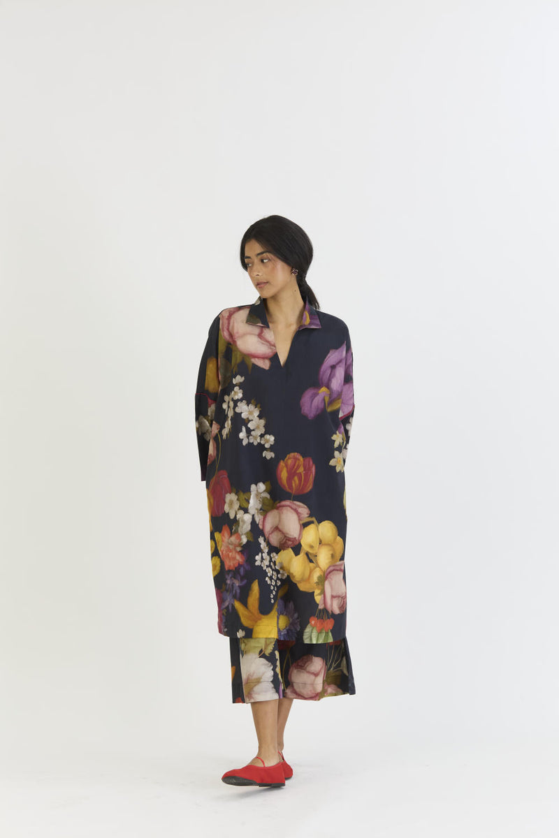 GLORY BLACK COTTON KURTA SET cotton by Yam for women in Singapore