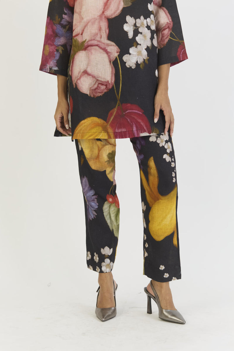 GLORY BLACK LINEN SHORT KURTA SET linen by Yam for women in Singapore