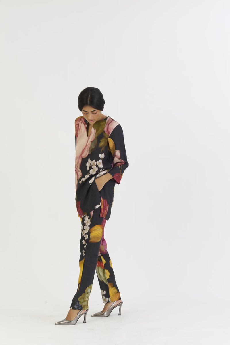 GLORY BLACK LINEN SHORT KURTA SET linen by Yam for women in Singapore