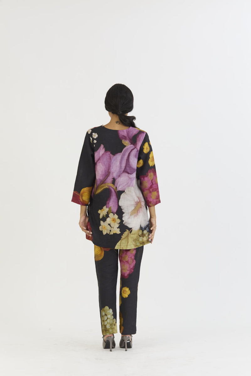 GLORY BLACK LINEN SHORT KURTA SET linen by Yam for women in Singapore