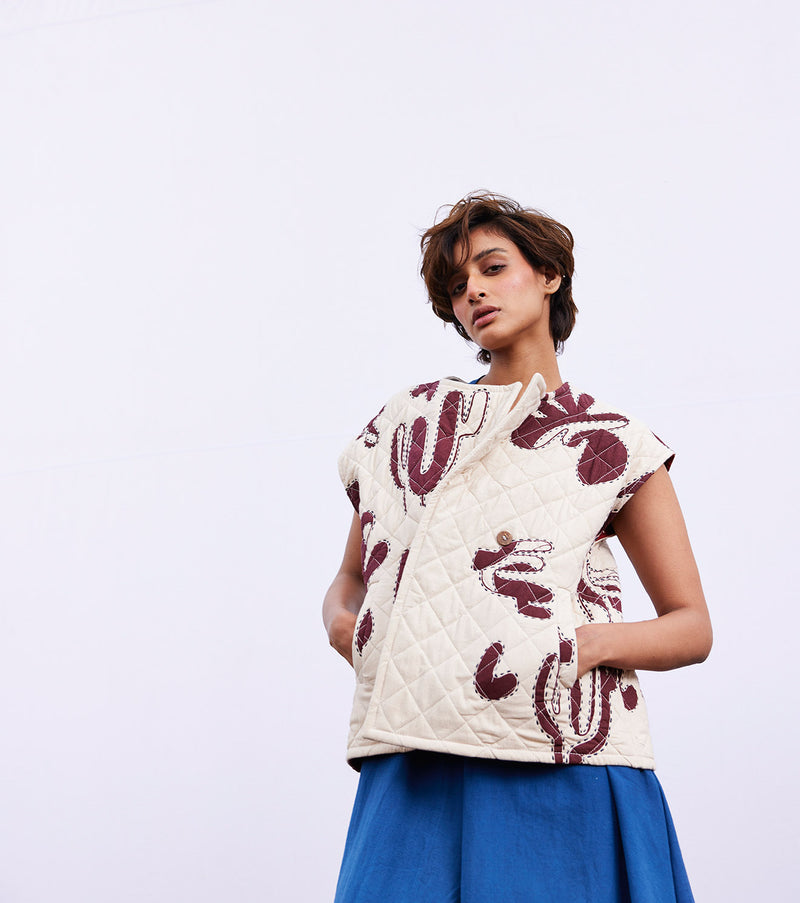 Hazel vest jacket cotton by Khara Kapas in white for women in Singapore