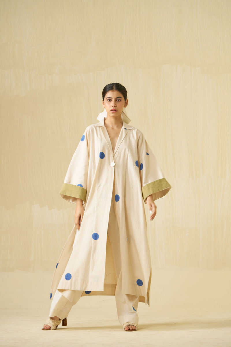 Honey Pants-Natural + Sweet pea Blue handwoven cotton pant/trouser by Stoique in natural, sweet pea blue for women in Singapore