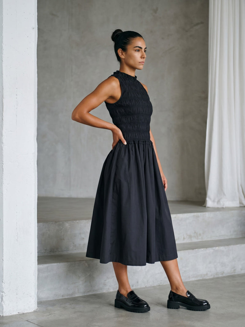 Midsummer Black Dress poplin dress by Doodlage in black for women in Singapore