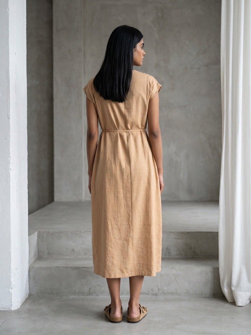 Erna Sand Beige Dress hemploop, lyocell dress by Doodlage in beige for women in Singapore