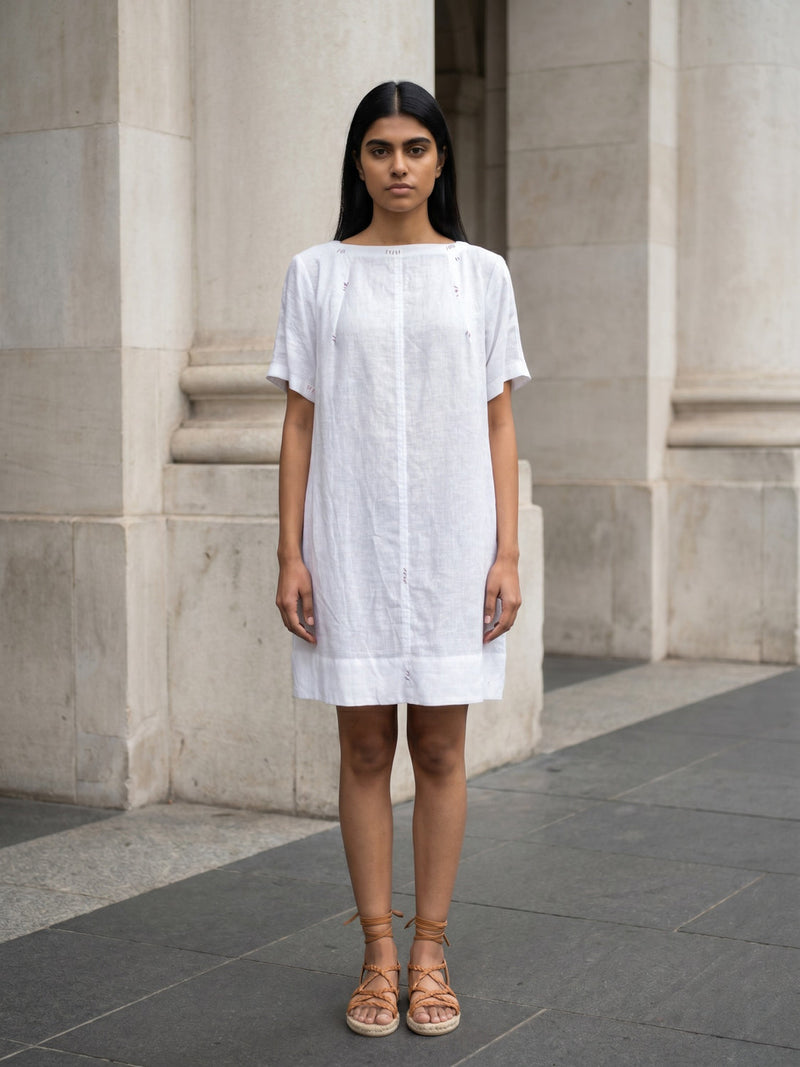 Sora White Dress hemploop, lyocell dress by Doodlage in white for women in Singapore