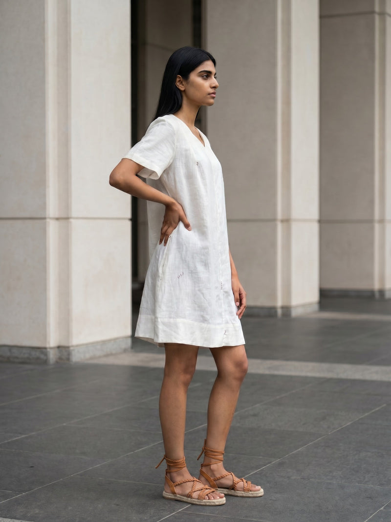 Sora White Dress hemploop, lyocell dress by Doodlage in white for women in Singapore