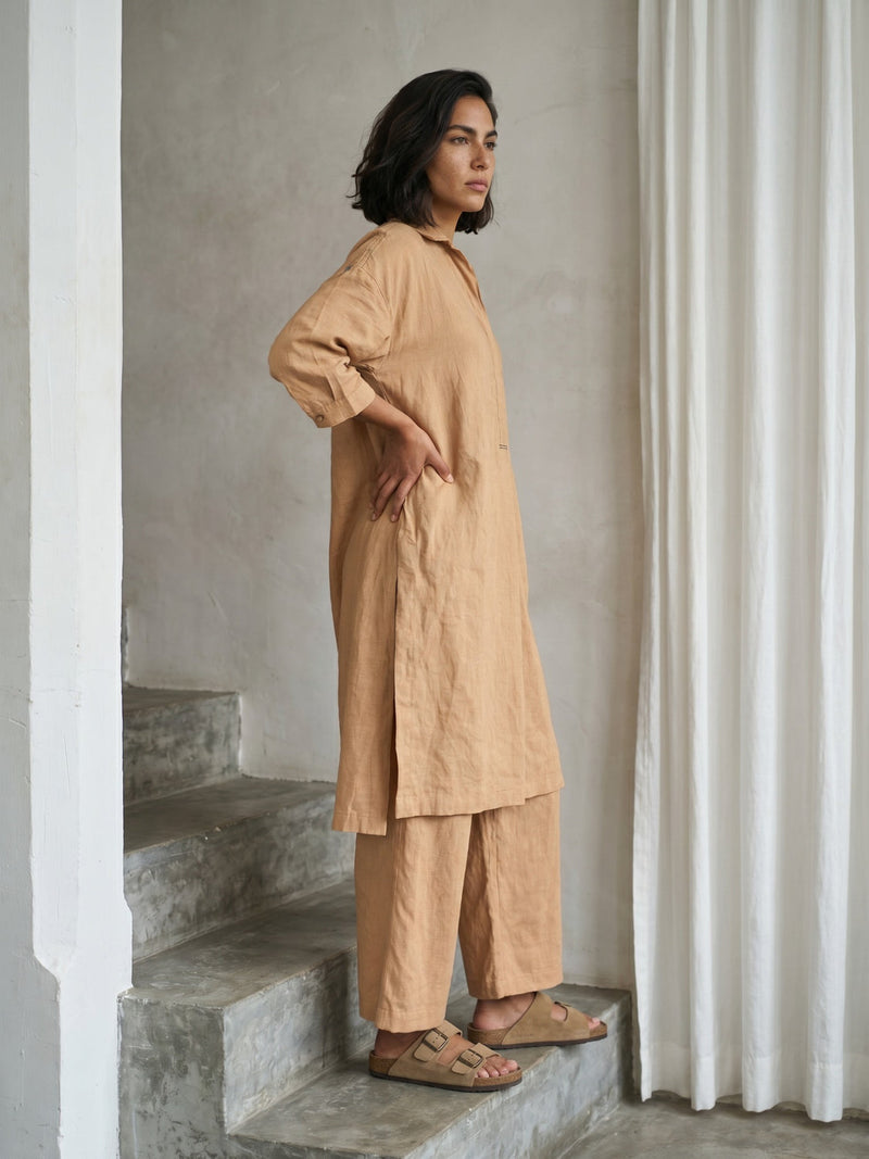 Blake Sand Beige Tunic hemploop, lyocell tunics/kaftan by Doodlage in beige for women in Singapore