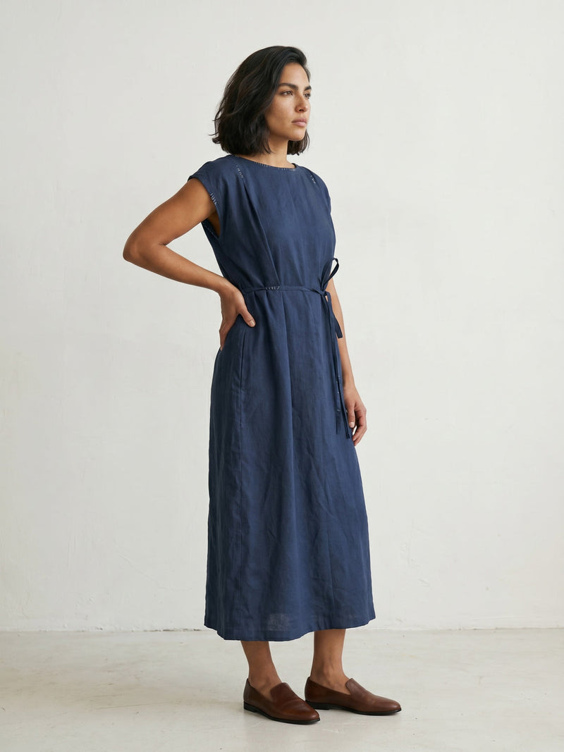 Erna Muted Indigo Dress hemploop, lyocell dress by Doodlage in indigo for women in Singapore