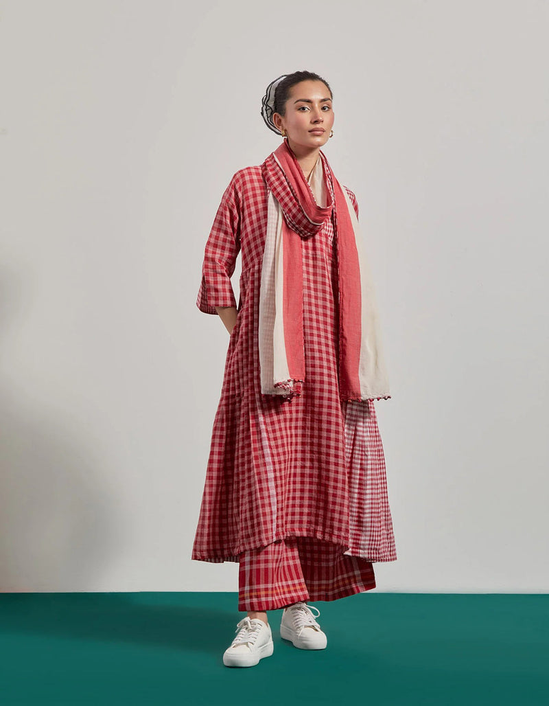 Red Overlap Pleated Set gamcha co-ord set by 145 East in red for women in Singapore