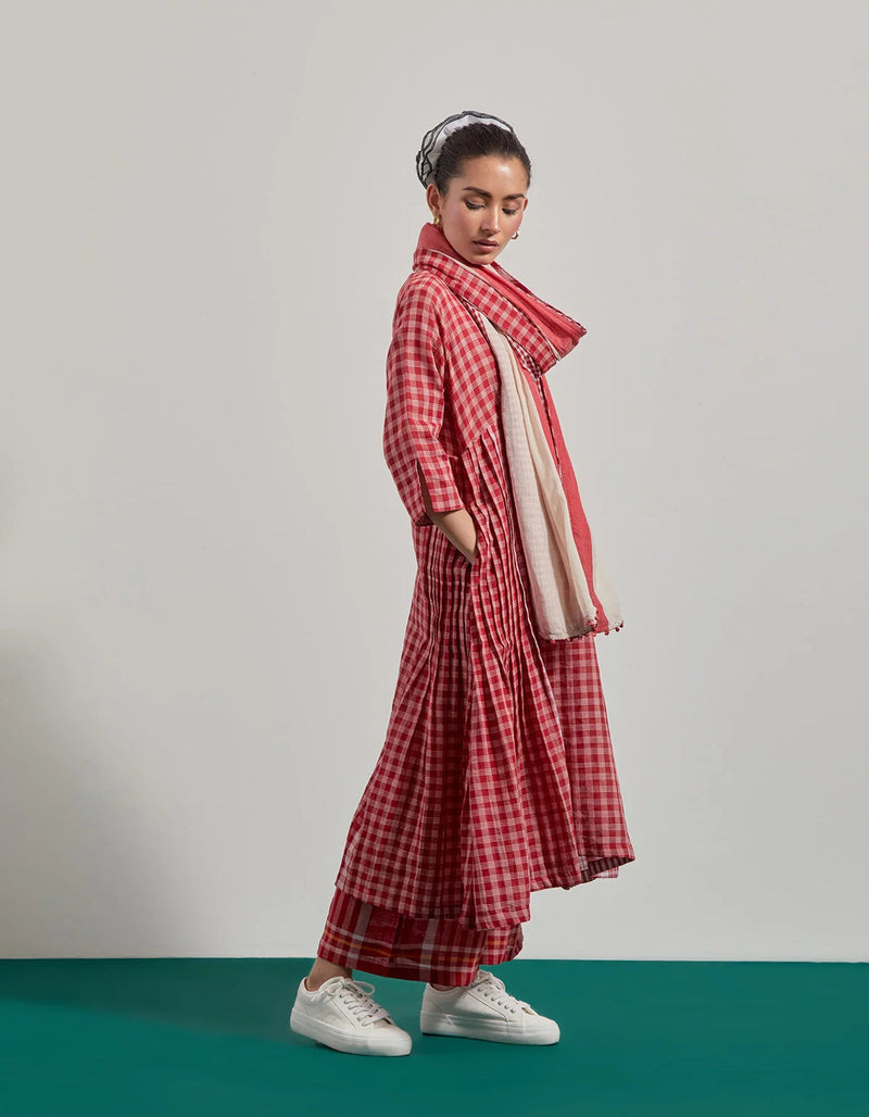 Red Overlap Pleated Set gamcha co-ord set by 145 East in red for women in Singapore