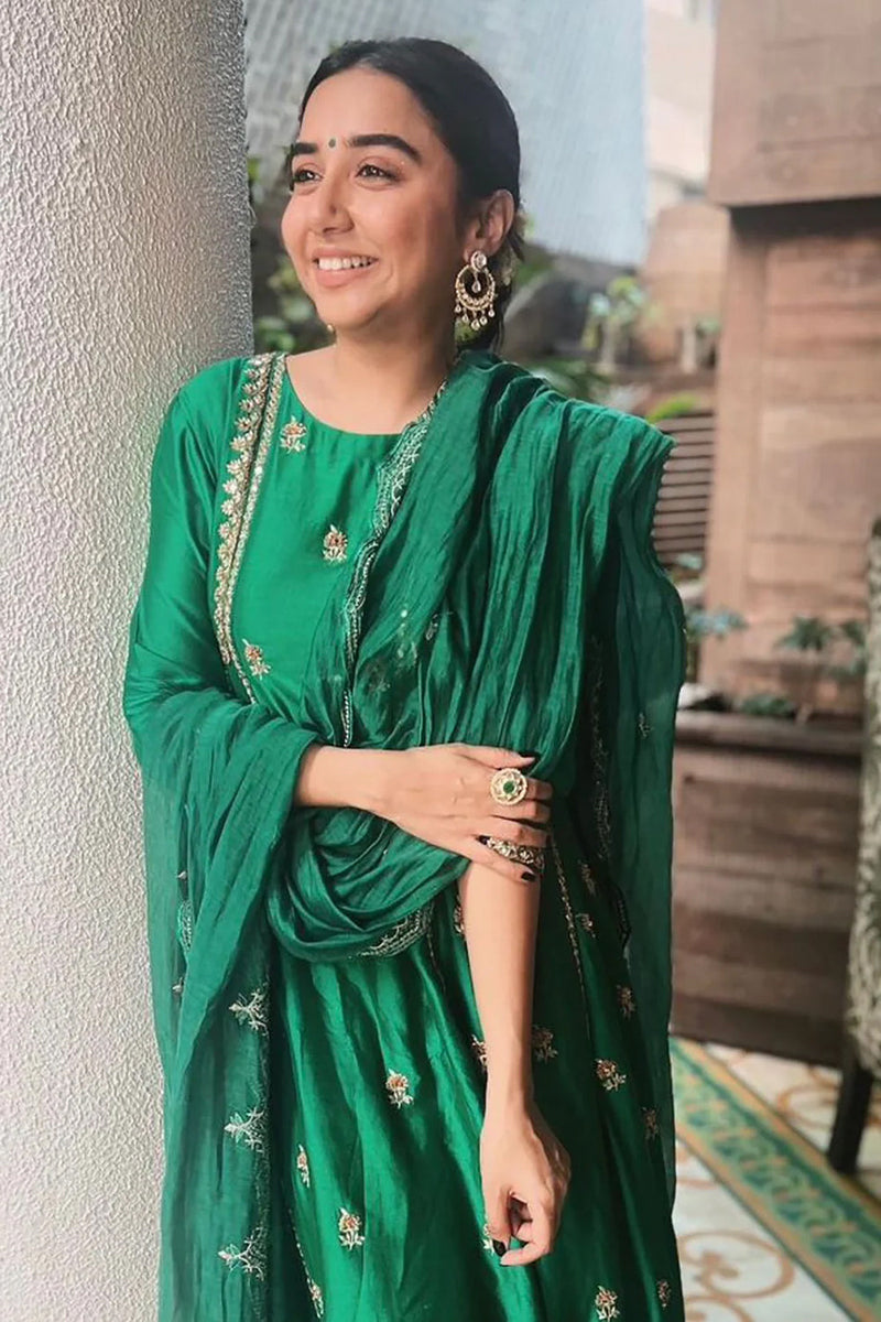 Aakasha Anarkali Set chiniya silk kurta/kurta set by Paulmi & Harsh in green for women in Singapore