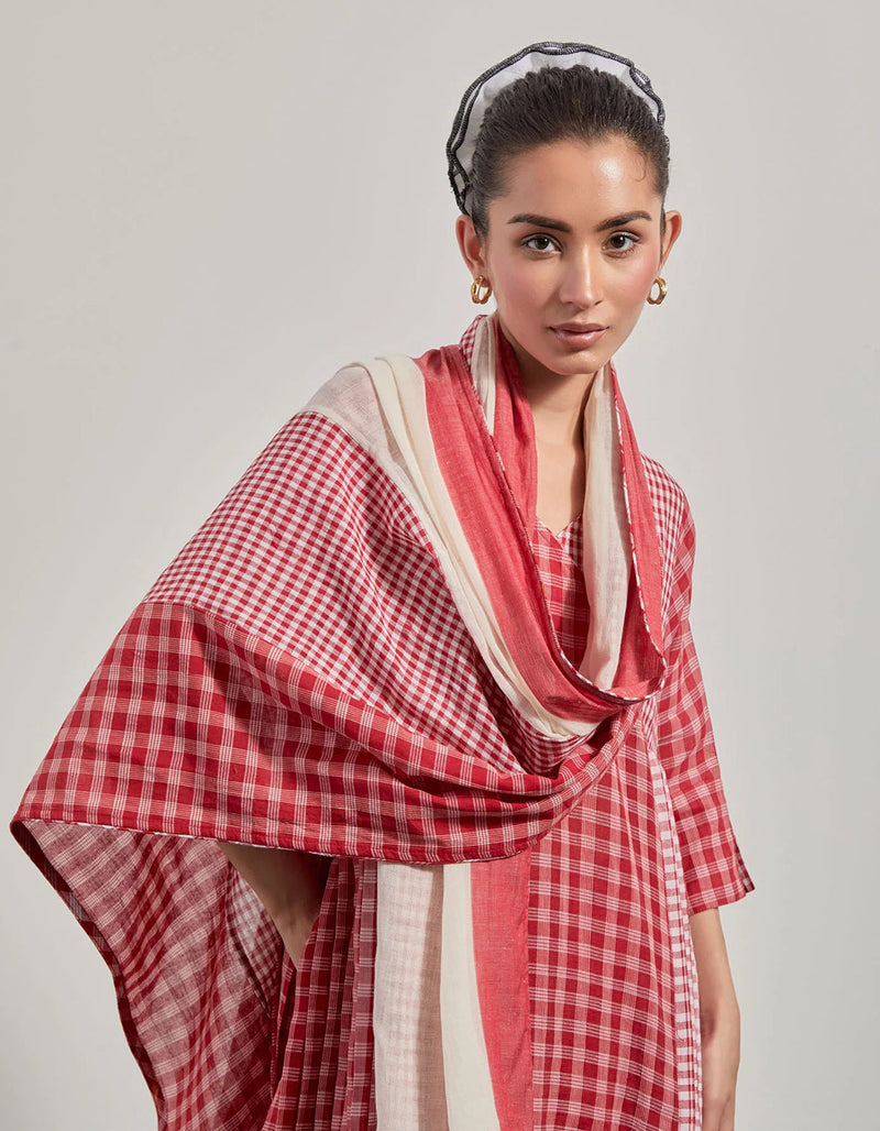 Red Overlap Pleated Set gamcha co-ord set by 145 East in red for women in Singapore