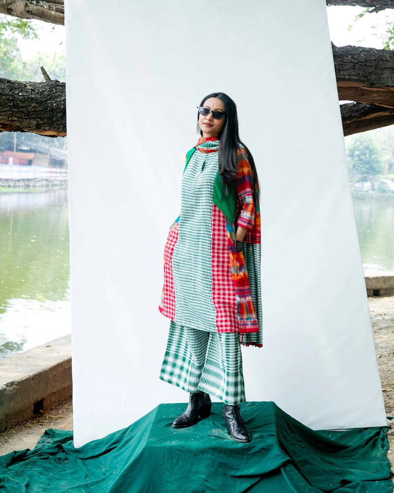 Wildflower Waltz Set gamcha co-ord set by 145 East in green, red, multicolour for women in Singapore