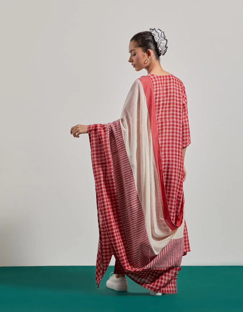 Red Overlap Pleated Set gamcha co-ord set by 145 East in red for women in Singapore