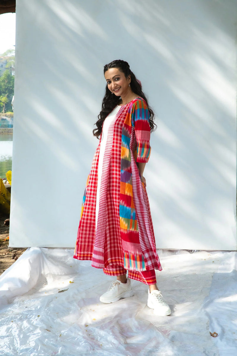 The Cloud Cluster 16 Panelled Set gamcha co-ord set by 145 East in multicolour, red, white for women in Singapore