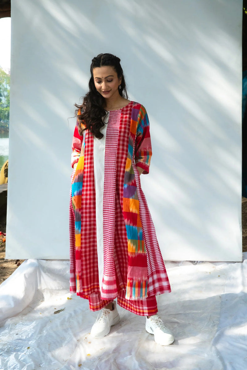 The Cloud Cluster 16 Panelled Set gamcha co-ord set by 145 East in multicolour, red, white for women in Singapore