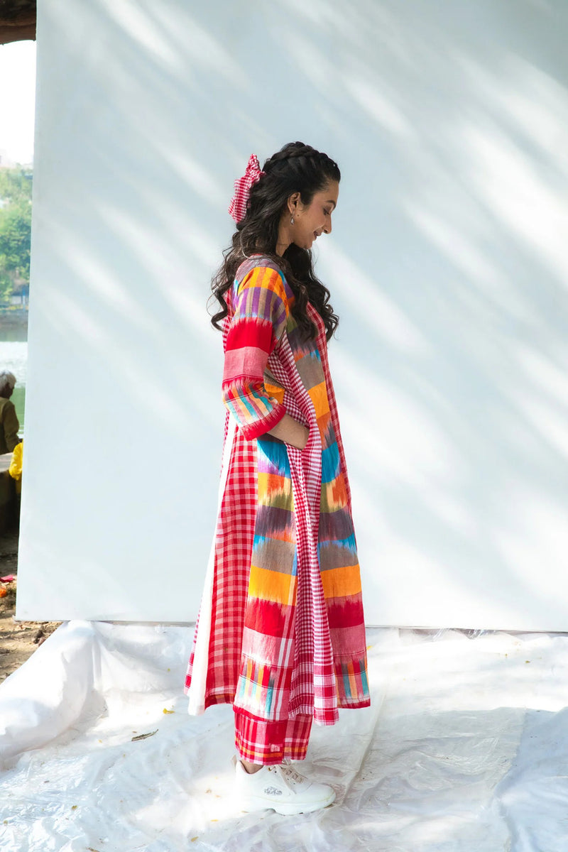 The Cloud Cluster 16 Panelled Set gamcha co-ord set by 145 East in multicolour, red, white for women in Singapore