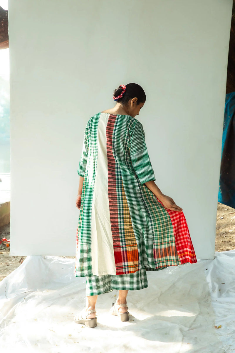 The Green Beret 16 Panelled Set cotton,gamcha co-ord set by 145 East in green for women in Singapore