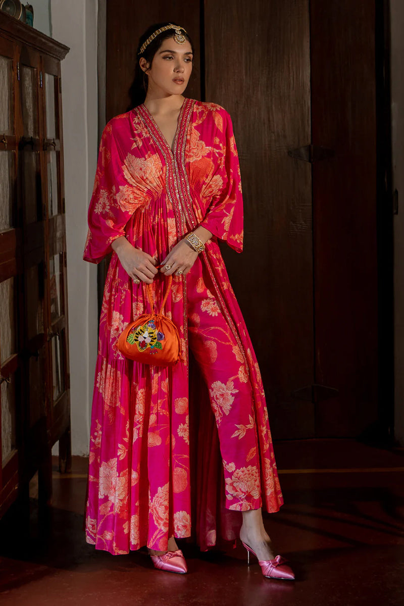 Saskia Kaftan Set cotton silk indo-western by Paulmi & Harsh in pink for women in Singapore