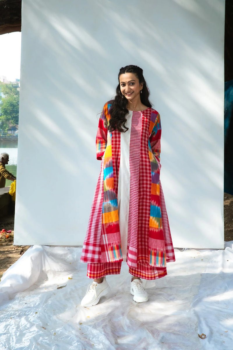 The Cloud Cluster 16 Panelled Set gamcha co-ord set by 145 East in multicolour, red, white for women in Singapore