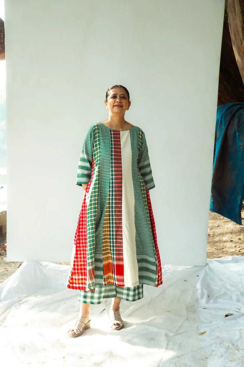 The Green Beret 16 Panelled Set cotton,gamcha co-ord set by 145 East in green for women in Singapore