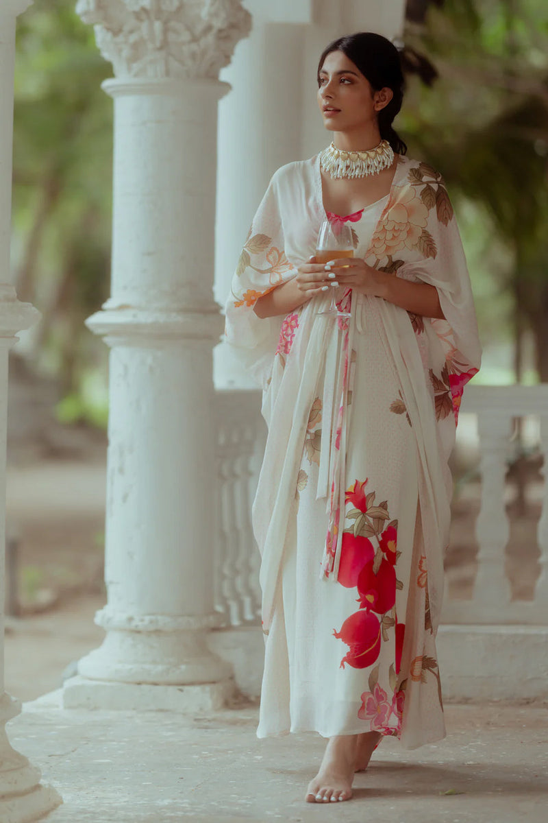 Della Dress Set tjacket – pure crepe indo-western by Paulmi & Harsh in white for women in Singapore