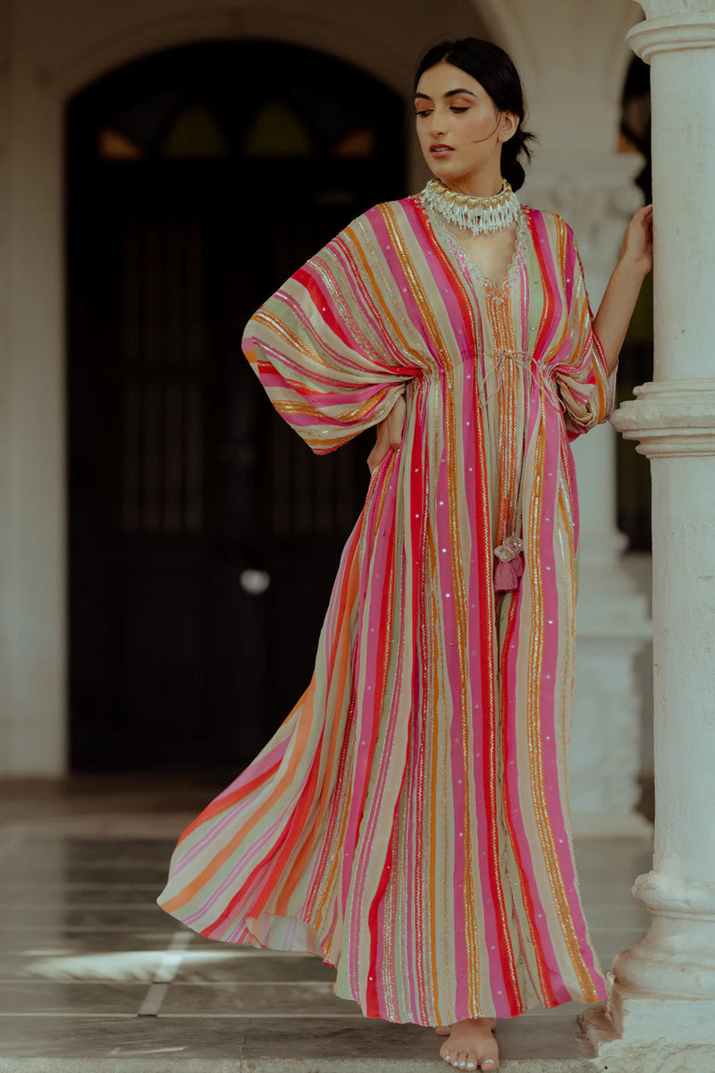 Klava Kaftan crepe indo-western by Paulmi & Harsh in multi-color for women in Singapore