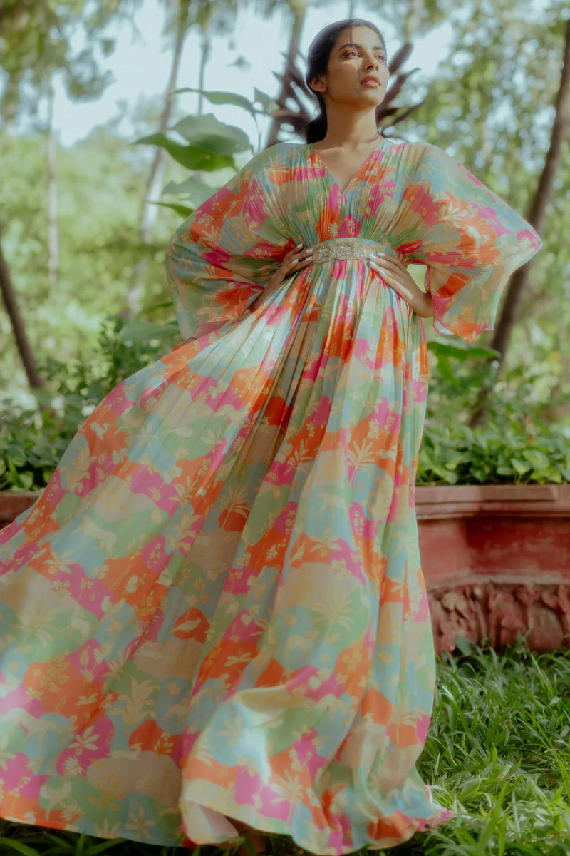 Sorrel Kaftan pure crepe indo-western by Paulmi & Harsh in sea green for women in Singapore