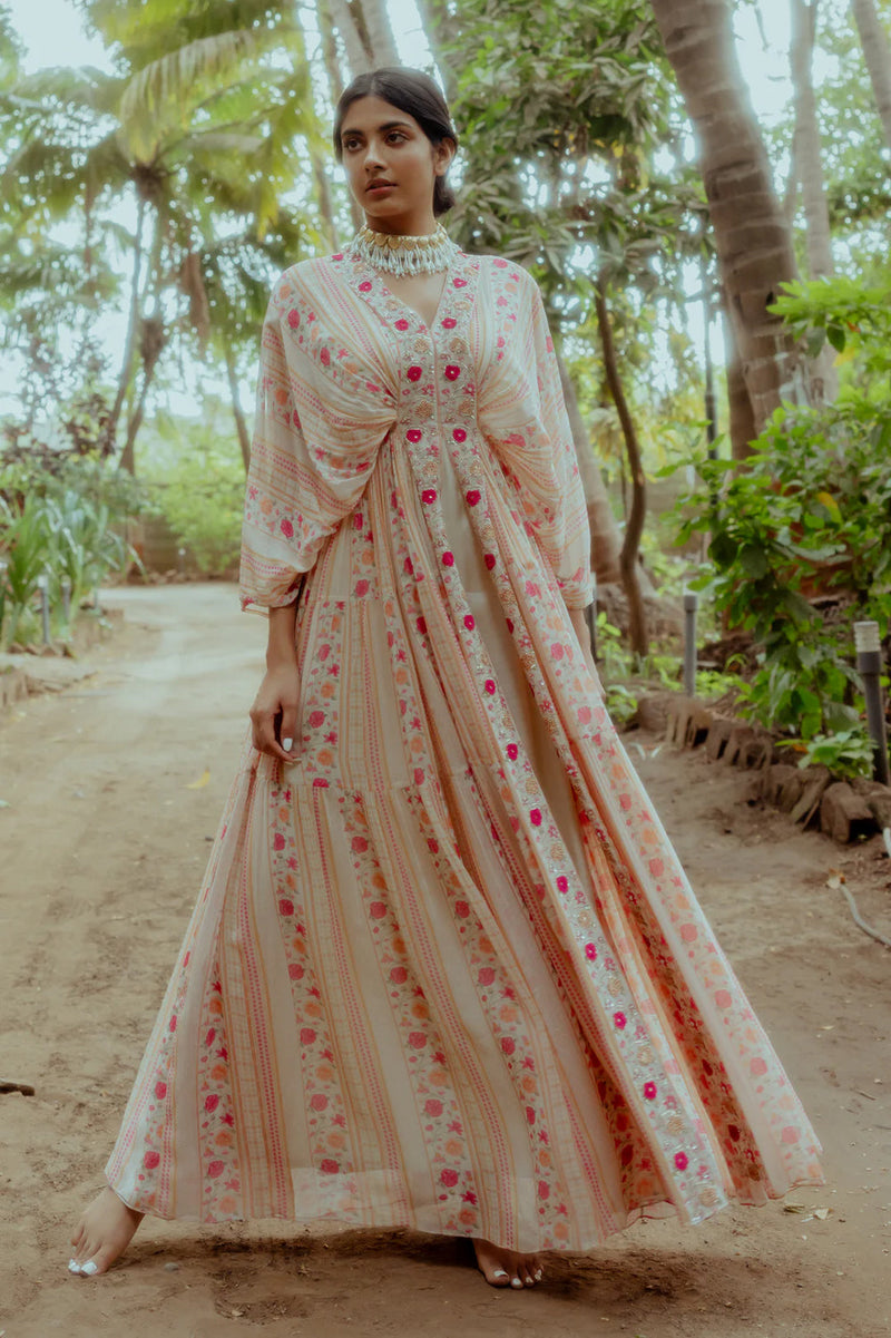 Kamaya Kaftan viscose georgette indo-western by Paulmi & Harsh in pink for women in Singapore