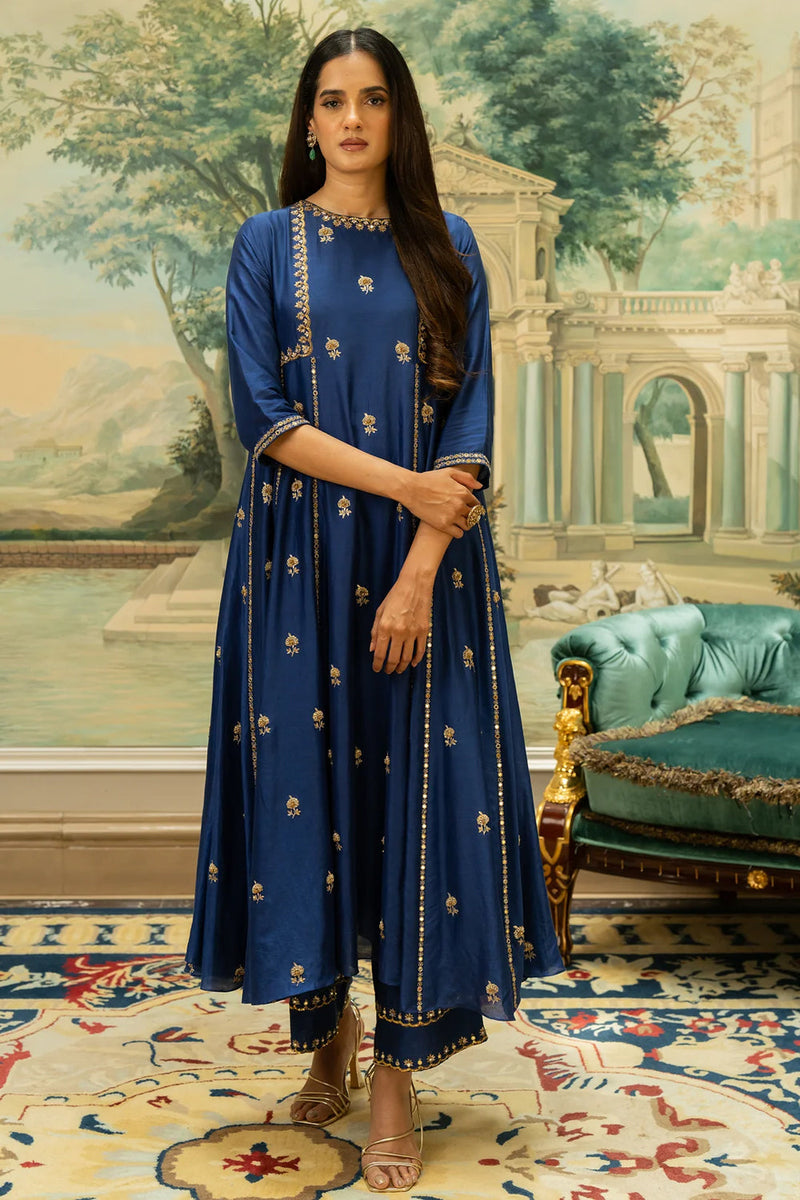 Tenley Kurta Set – Blue chiniya silk kurta/kurta set by Paulmi & Harsh in blue for women in Singapore