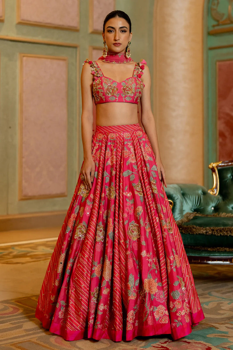 Aviva Lehenga Set chiniya silk lehenga sets by Paulmi & Harsh in pink for women in Singapore