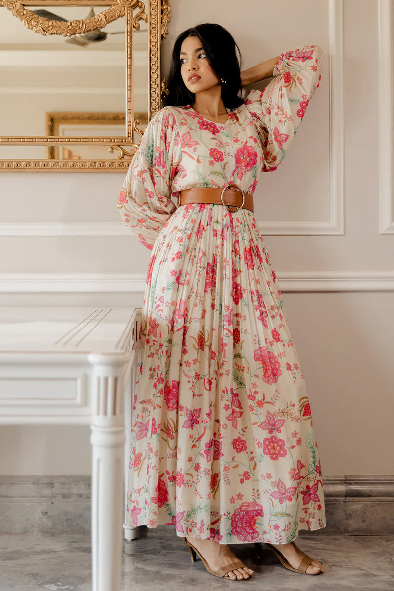 Haya Dress maxi dress - cotton silk indo-western by Paulmi & Harsh in ivory for women in Singapore
