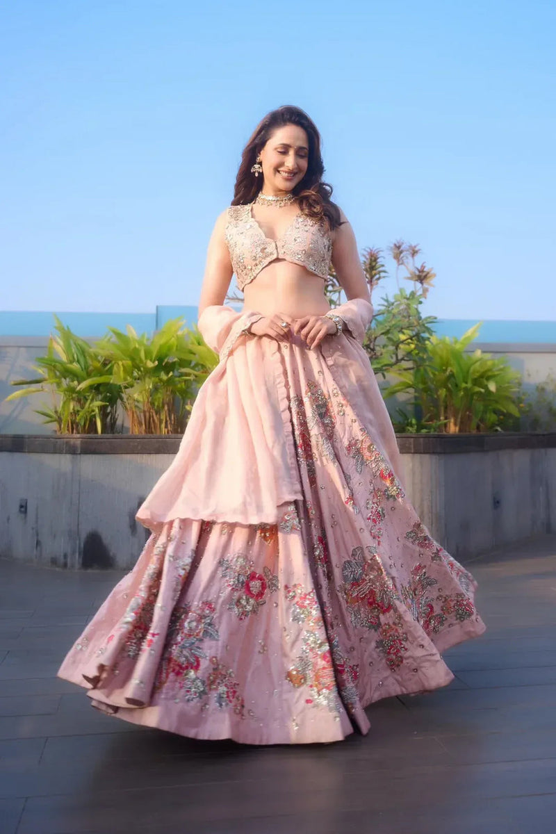 Jaiswal Pragya In The Vincenza Lehenga Set chiniya silk lehenga sets by Paulmi & Harsh in pink for women in Singapore