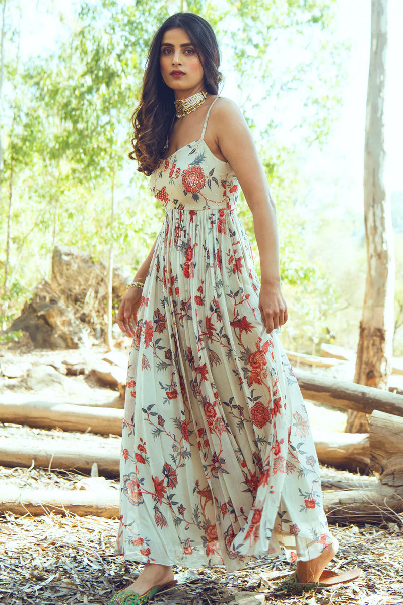 Sanvi Maxi viscose georgette indo-western by Paulmi & Harsh in ivory for women in Singapore