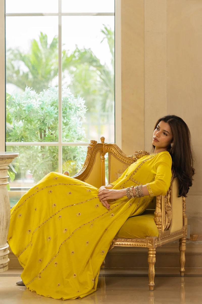 Tenley Kurta Set – Yellow chiniya silk kurta/kurta set by Paulmi & Harsh in yellow for women in Singapore