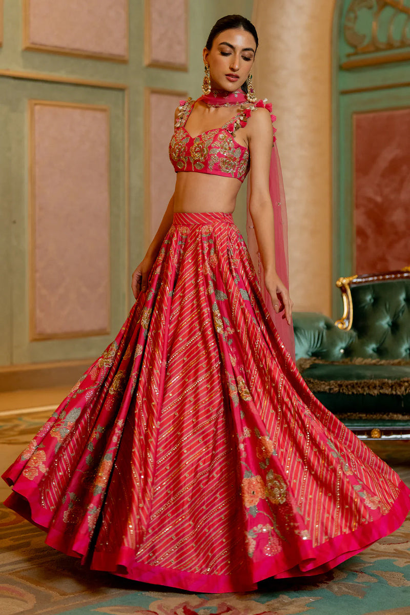 Aviva Lehenga Set chiniya silk lehenga sets by Paulmi & Harsh in pink for women in Singapore