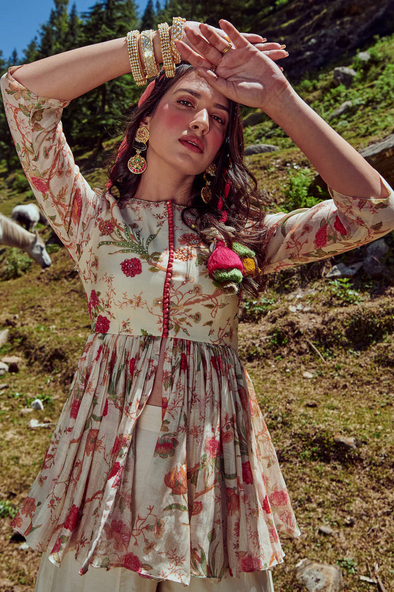 Ivora Peplum Set malai chanderi indo-western by Paulmi & Harsh in ivory for women in Singapore