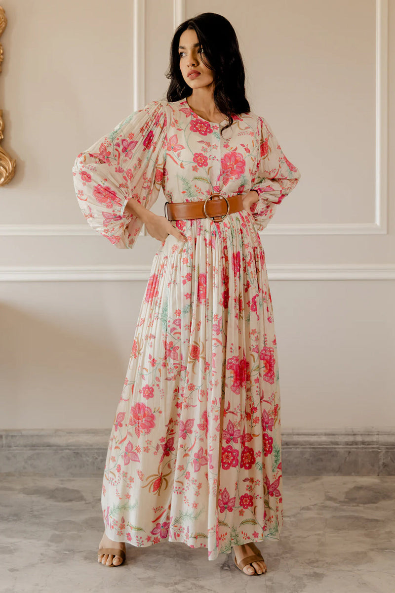 Haya Dress maxi dress - cotton silk indo-western by Paulmi & Harsh in ivory for women in Singapore