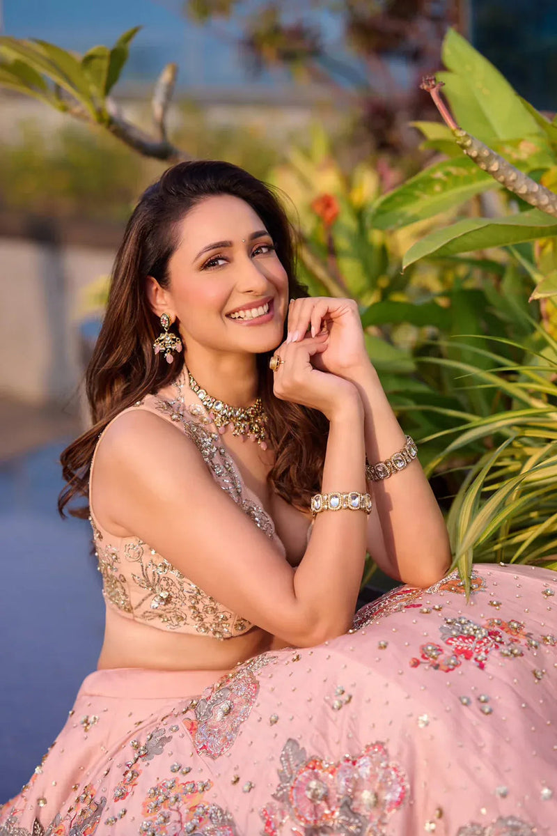 Jaiswal Pragya In The Vincenza Lehenga Set chiniya silk lehenga sets by Paulmi & Harsh in pink for women in Singapore