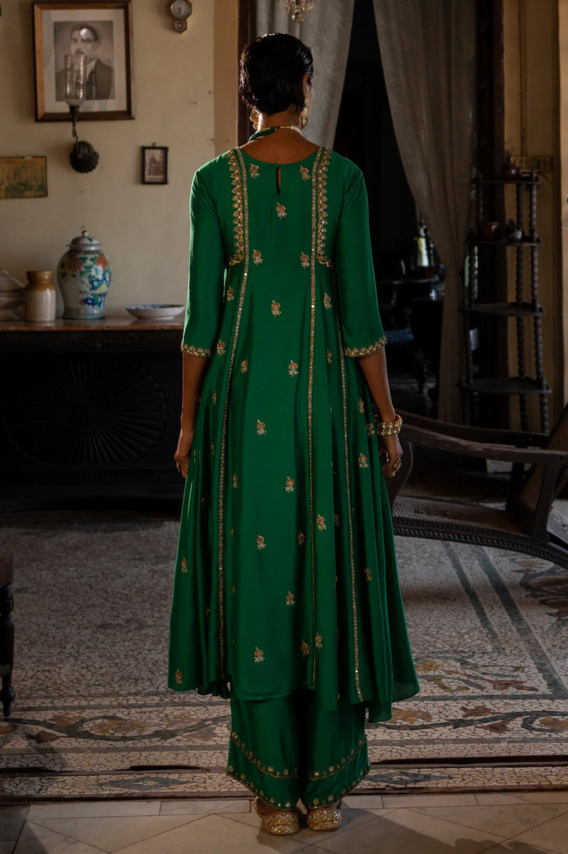 Aakasha Anarkali Set chiniya silk kurta/kurta set by Paulmi & Harsh in green for women in Singapore