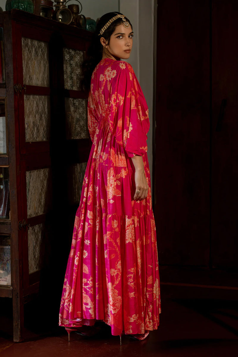 Saskia Kaftan Set cotton silk indo-western by Paulmi & Harsh in pink for women in Singapore