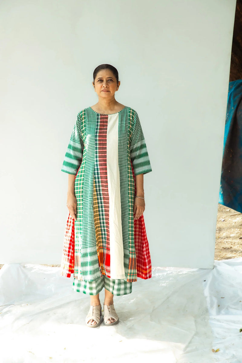 The Green Beret 16 Panelled Set cotton,gamcha co-ord set by 145 East in green for women in Singapore