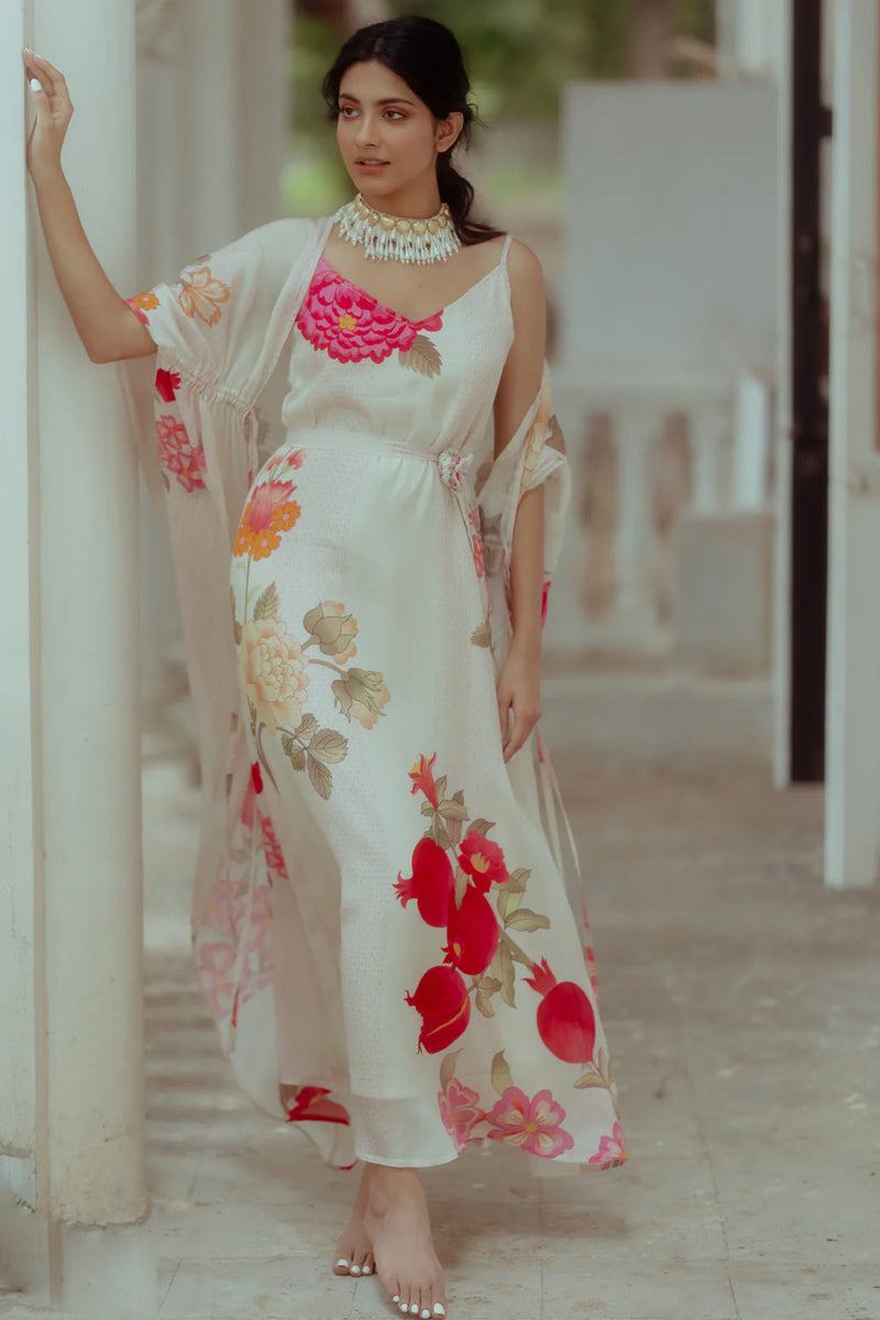 Della Dress Set tjacket – pure crepe indo-western by Paulmi & Harsh in white for women in Singapore