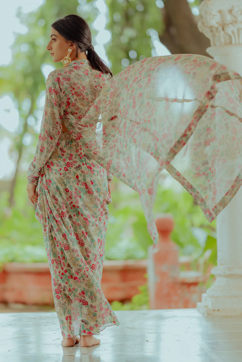 Rhea Jacket Set georgette indo-western by Paulmi & Harsh in ivory for women in Singapore