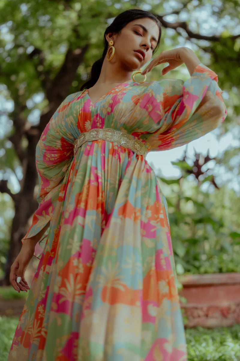 Sorrel Kaftan pure crepe indo-western by Paulmi & Harsh in sea green for women in Singapore