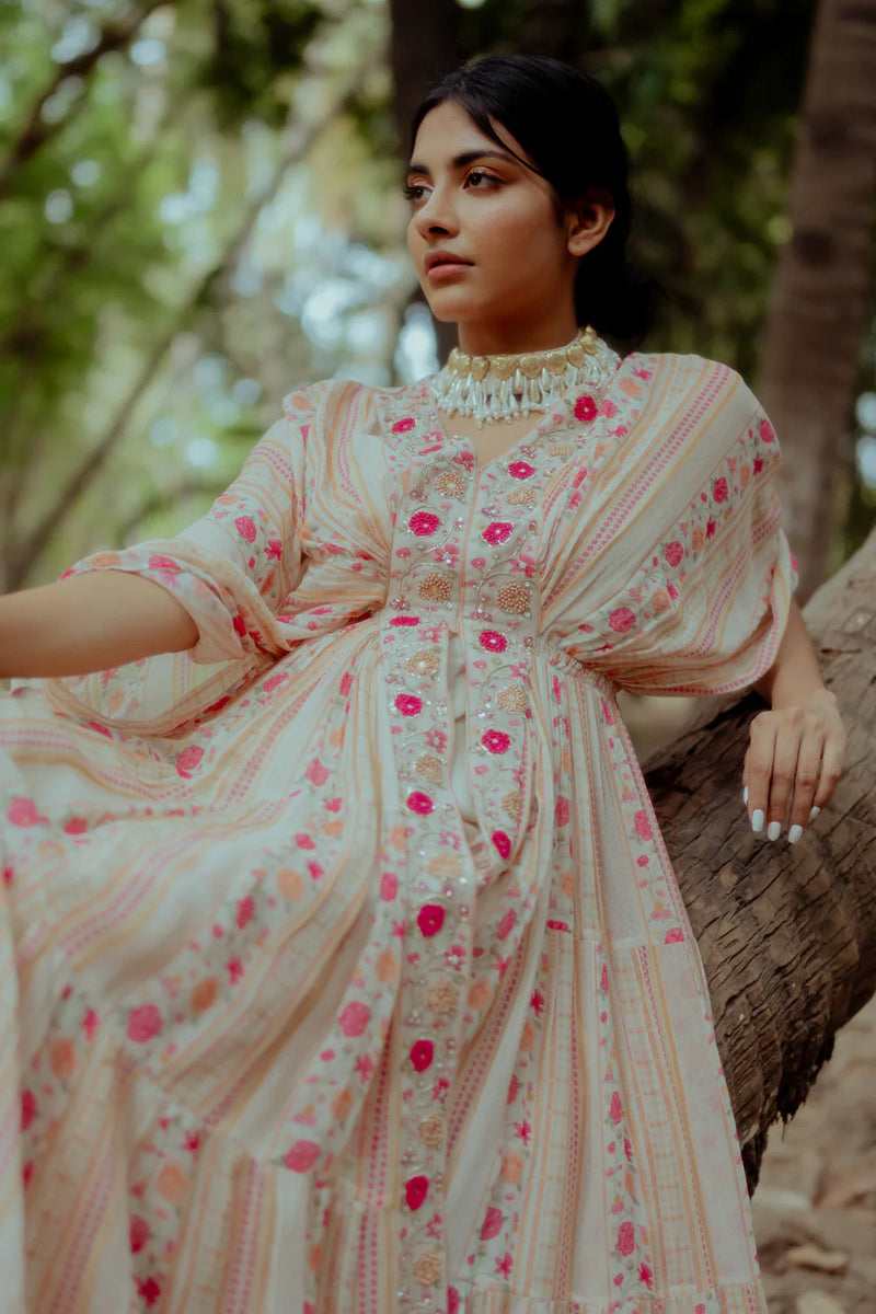 Kamaya Kaftan viscose georgette indo-western by Paulmi & Harsh in pink for women in Singapore
