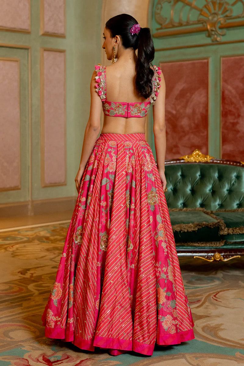 Aviva Lehenga Set chiniya silk lehenga sets by Paulmi & Harsh in pink for women in Singapore