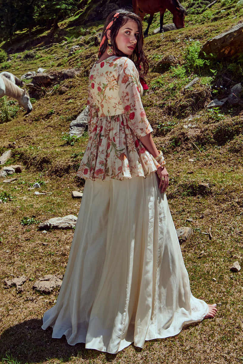 Ivora Peplum Set malai chanderi indo-western by Paulmi & Harsh in ivory for women in Singapore