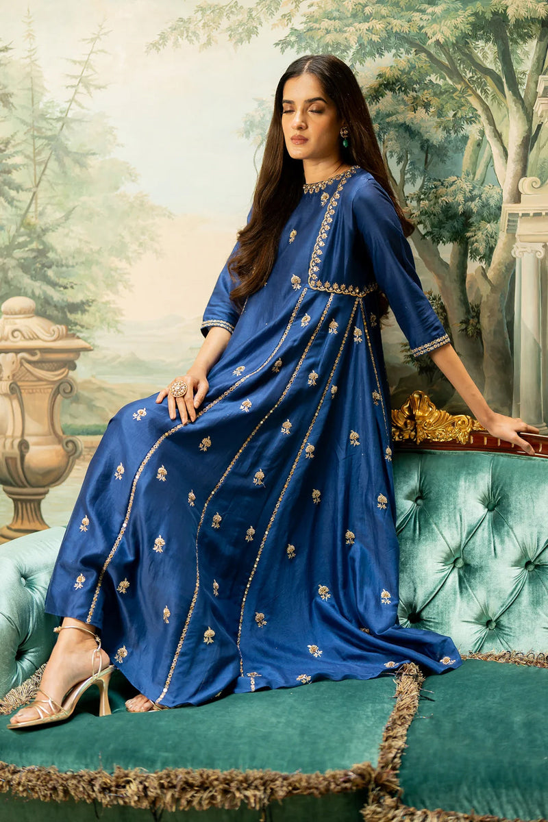 Tenley Kurta Set – Blue chiniya silk kurta/kurta set by Paulmi & Harsh in blue for women in Singapore