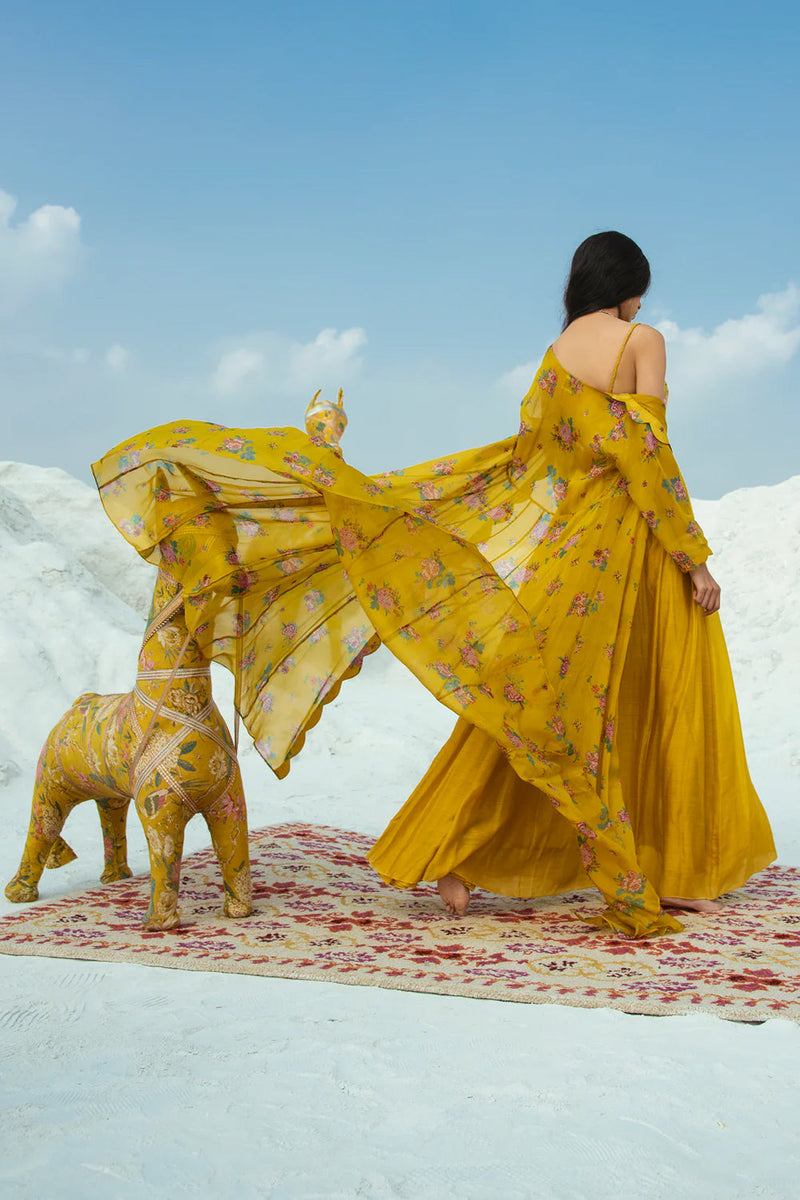 Yara Jacket Set cotton silk indo-western by Paulmi & Harsh in yellow for women in Singapore